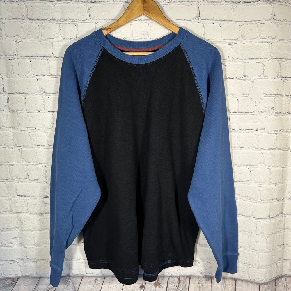 American‎ Giant Mens 2XL Waffle Knit Thermal Raglan Shirt Blue Black Made in USA